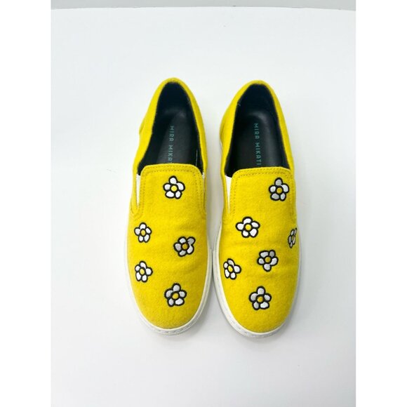 Mira Mikati Yellow Felt Daisy Embroidered Slip-On Sneaker, Size 38 - Picture 2 of 7